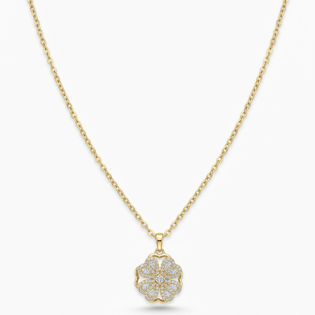 Colar flor cristal anti estresse dourado aço inoxidável