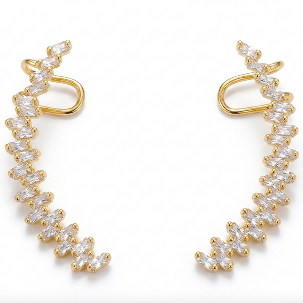 Ear cuff ponto de luz cristal dourado folheado a ouro