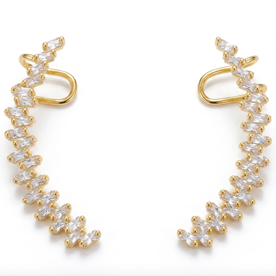 Ear cuff ponto de luz cristal dourado folheado a ouro