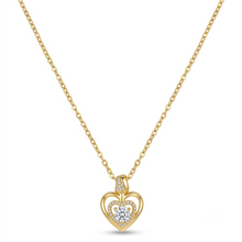Colar coração cravejado com ponto de luz cristal dourado aço inoxidável