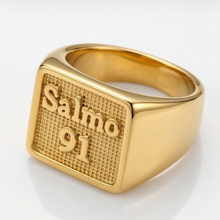 Anel Dedante salmo 91 dourado aço inoxidável