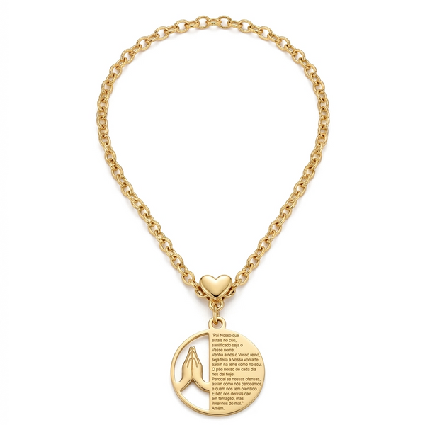 colar com oração do Pai Nosso banhado a ouro 18k