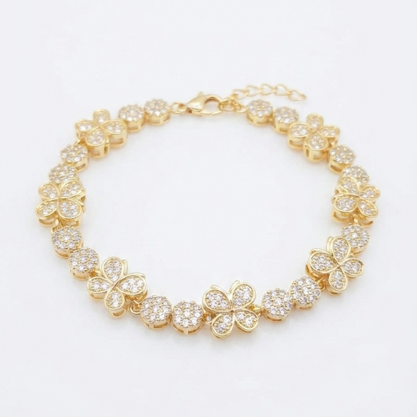 Pulseira Borboleta  com duplo Ponto de Luz Cravejada dourada Folheada 18k
