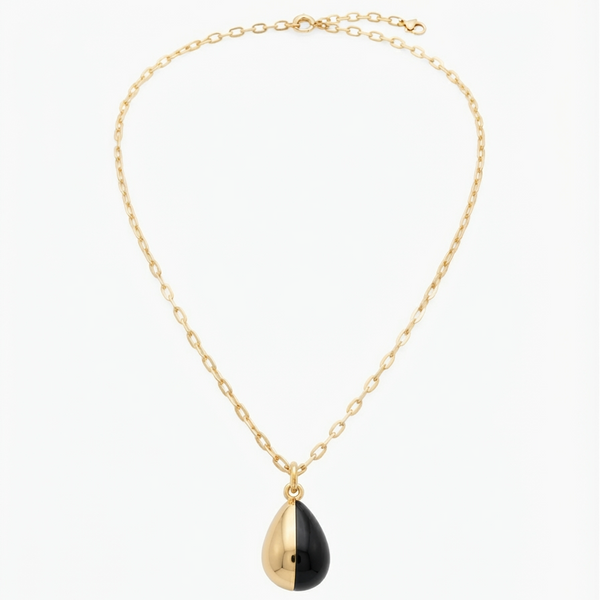 Colar Pingente gota preto e dourado Folheado a Ouro 18k