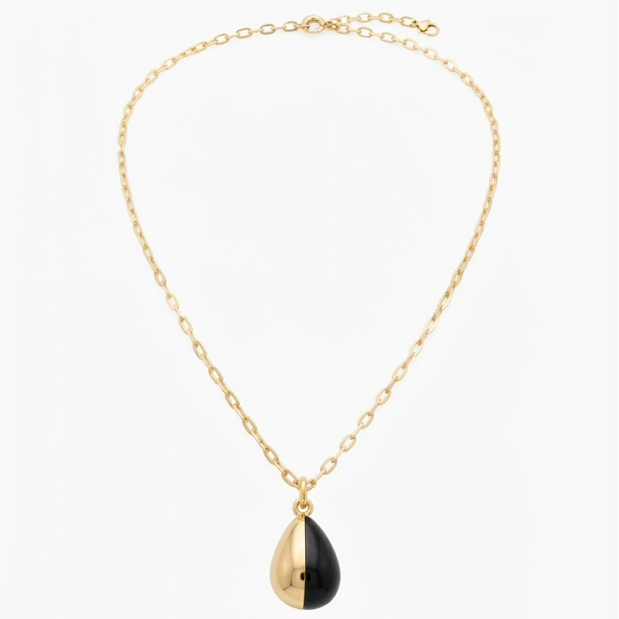 Colar Pingente gota preto e dourado Folheado a Ouro 18k