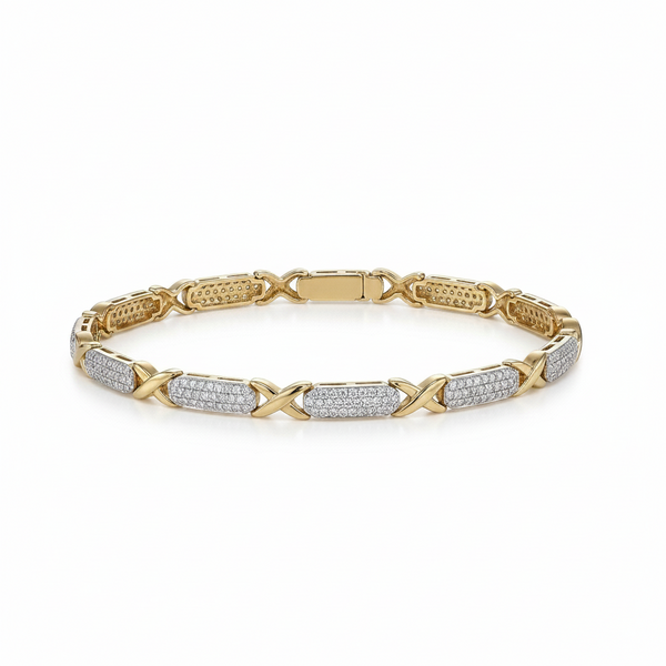 Pulseira Elos Cruzados cravejada com mini zircônias semijoia
