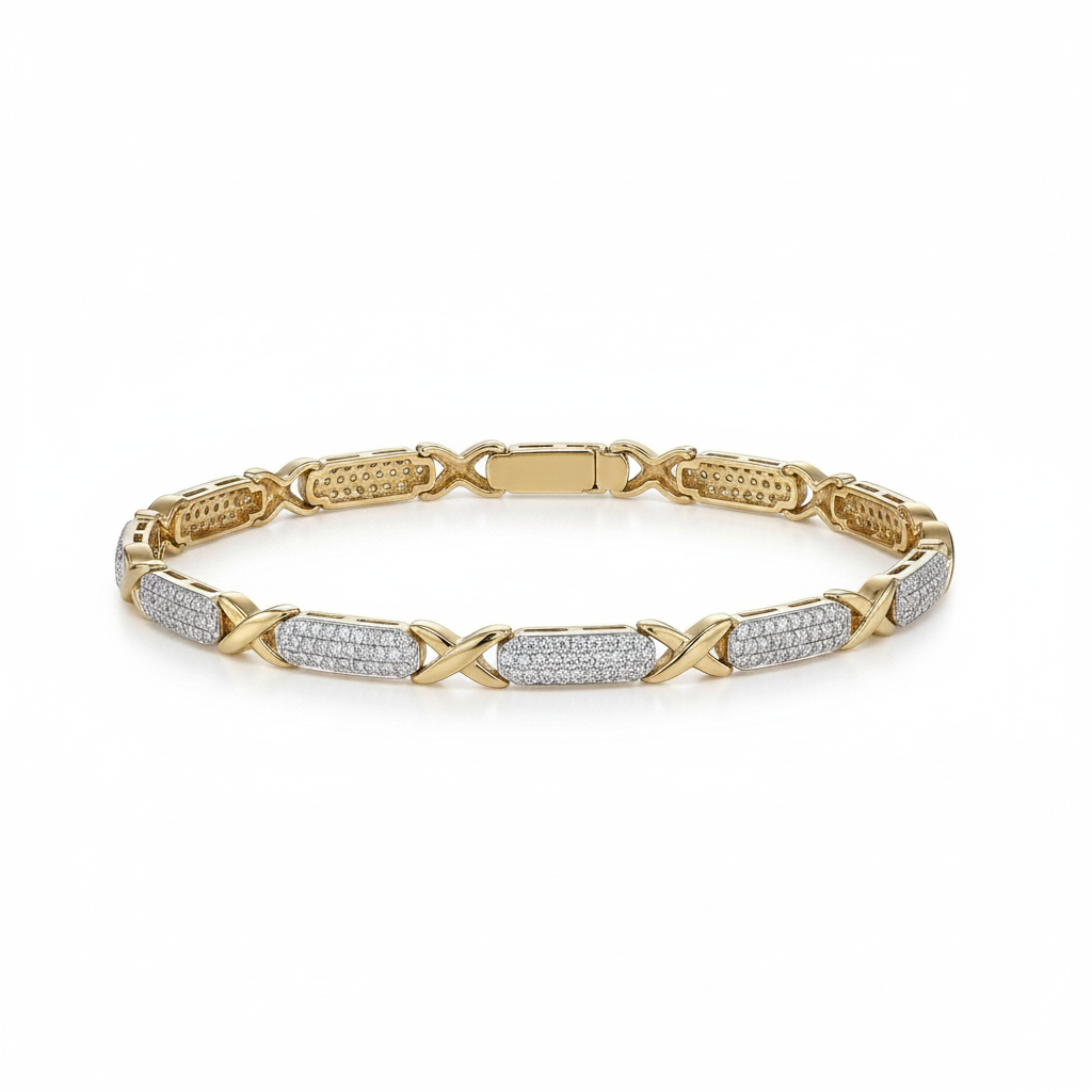 Pulseira Elos Cruzados cravejada com mini zircônias semijoia