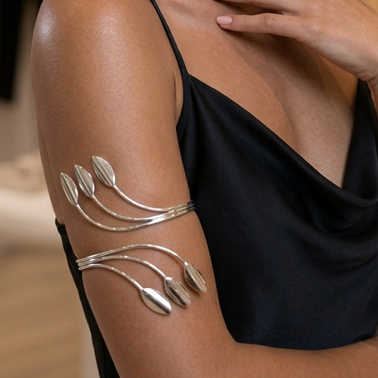 Bracelete Antebraço Folhas Folheado a Prata