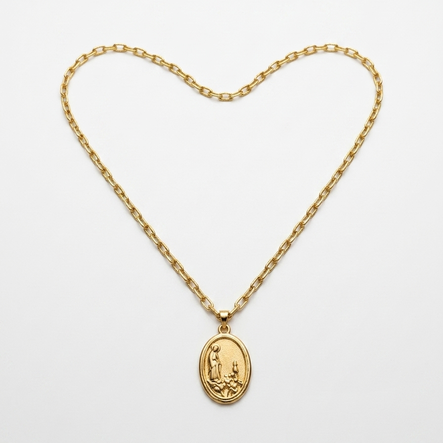 Colar Nossa Senhora de Fátima folheado a ouro 18k