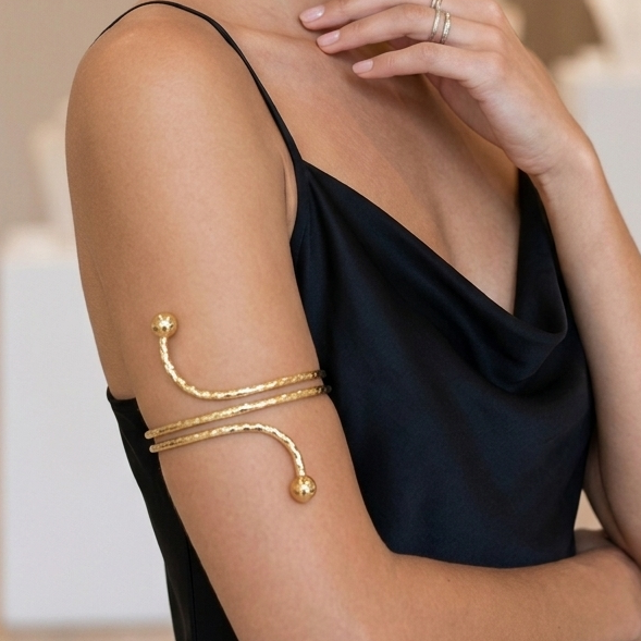 Bracelete Antebraço Duplo com Bolinhas nas Pontas dourado - Folheado