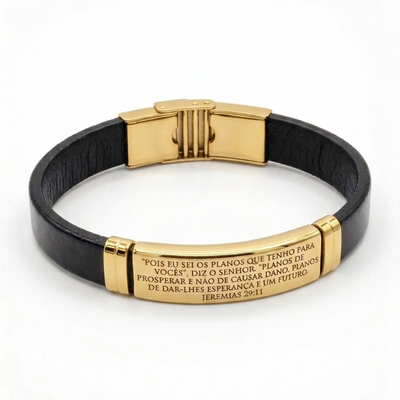 Pulseira de borracha com metal em aço inox dourado personalizada