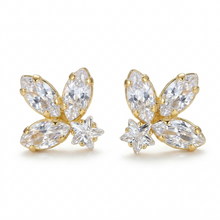 Brinco flor e estrela cristal dourado semijoia
