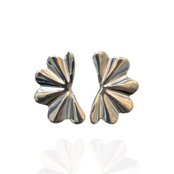 Brinco Leque Ondulado Prata - Aço Inoxidável