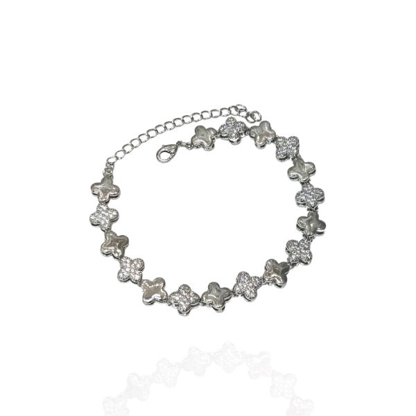 Pulseira Trevo cravejada prata - Folheado