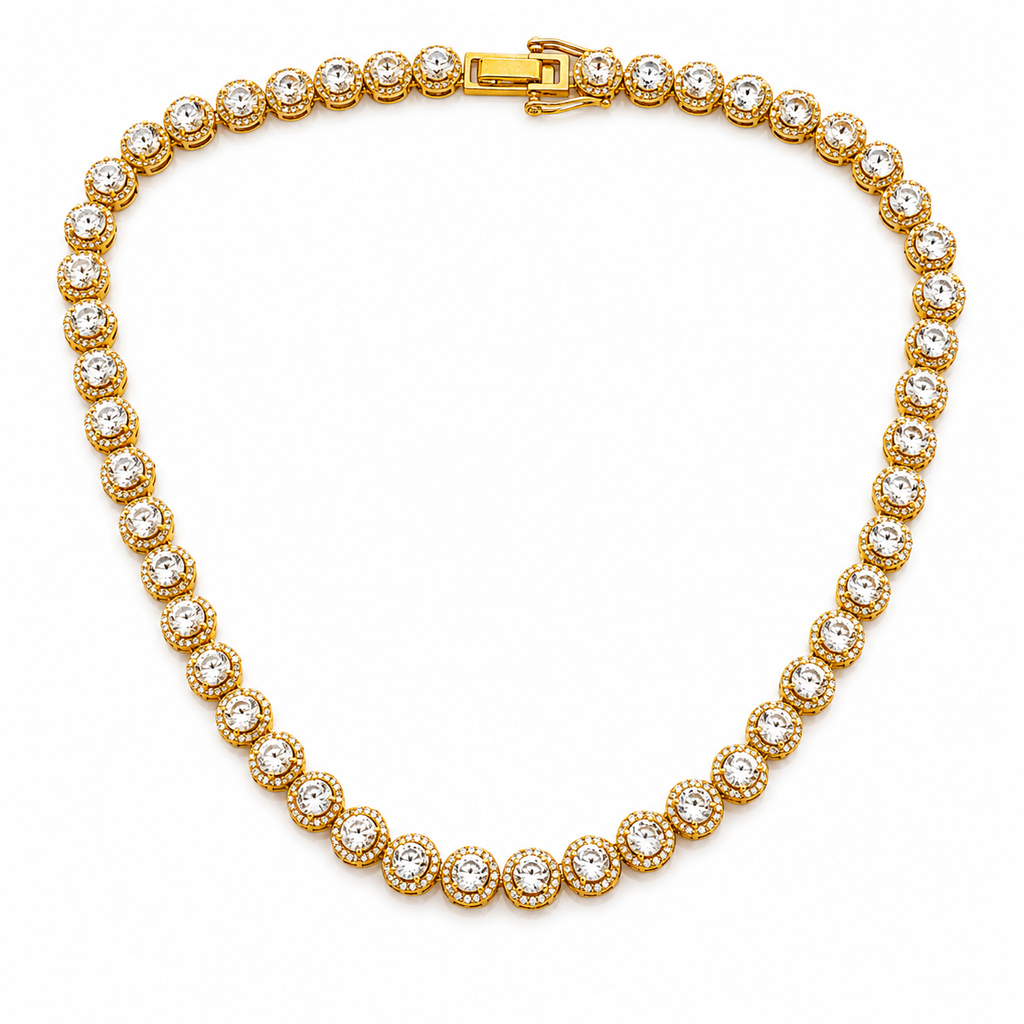 Colar Riviera Circular Dourado Folheado a Ouro 18k