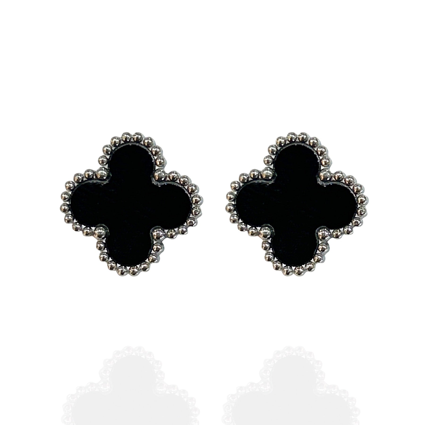 Brinco trevo Inox Preto - Prata