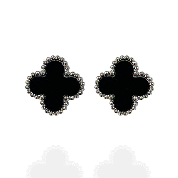 Brinco trevo Inox Preto - Prata