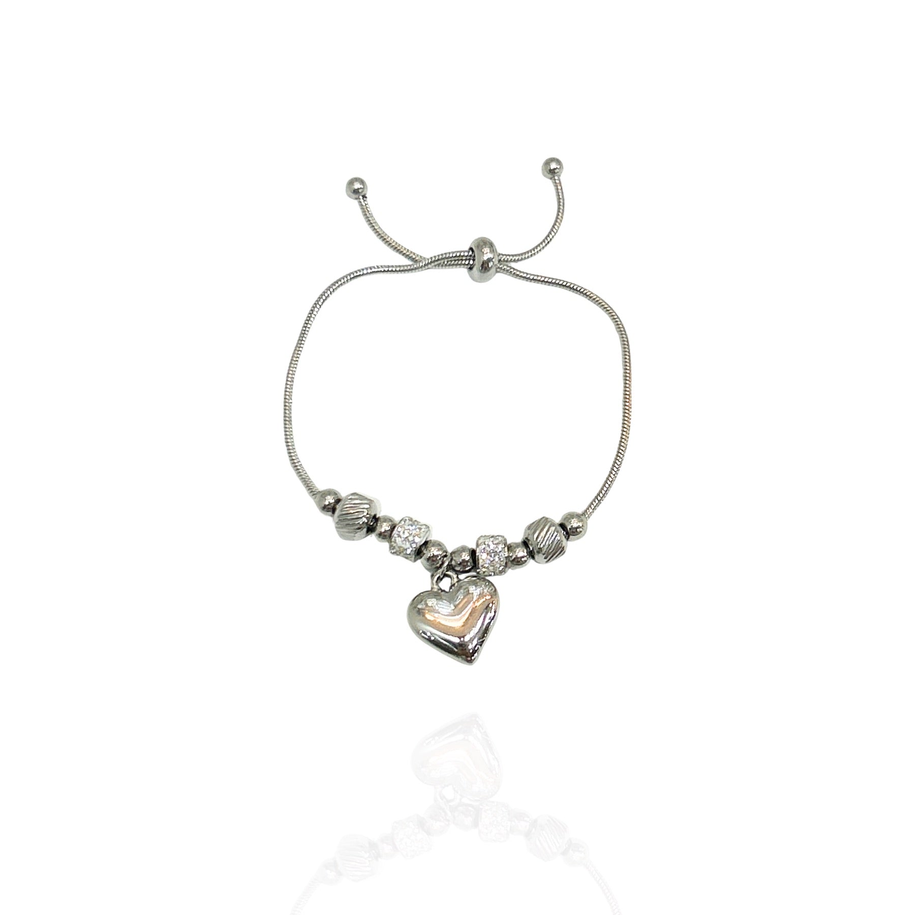 Pulseira com Berloques coração Prata - Aço Inoxidável