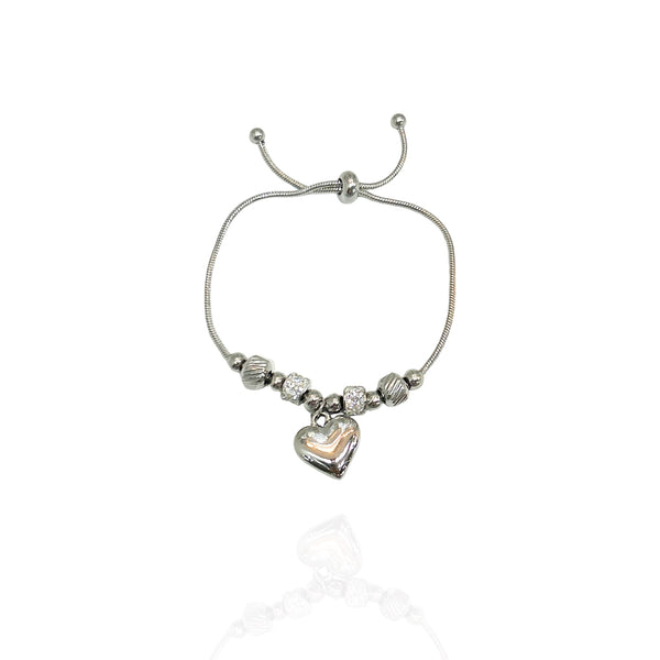 Pulseira com Berloques coração Prata - Aço Inoxidável