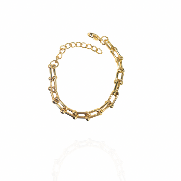 Pulseira Elos com Bolinhas Dourado Aço Inox Antialérgica