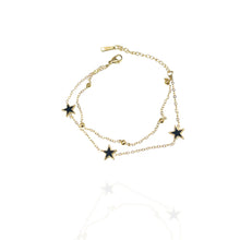 Pulseira dupla de estrela preta e bolinhas dourado - Aço inoxidável