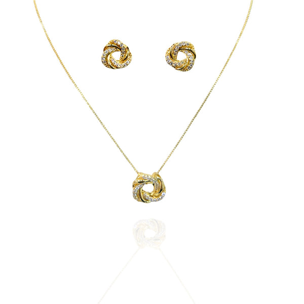 Conjunto Pingente elo cravejado dourado - Semijoia