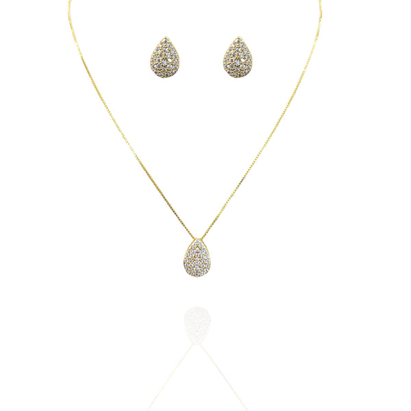 Conjunto Pingente gota cravejada dourado - Semijoia