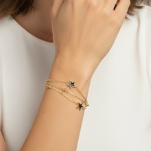 Pulseira dupla de estrela preta e bolinhas dourado - Aço inoxidável