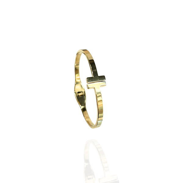Bracelete T Dourado Aço Inox Antialérgico