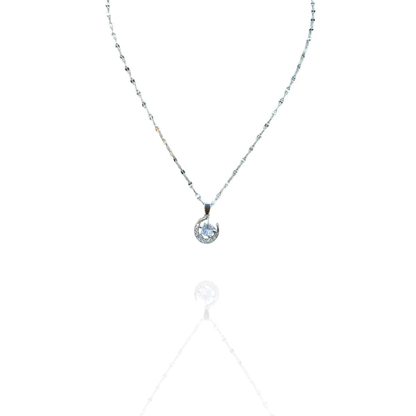 Colar lua com ponto de Luz prata - Aço Inoxidável