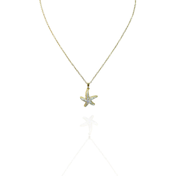 Colar Estrela Cravejada Dourado Aço Inox Antialérgico
