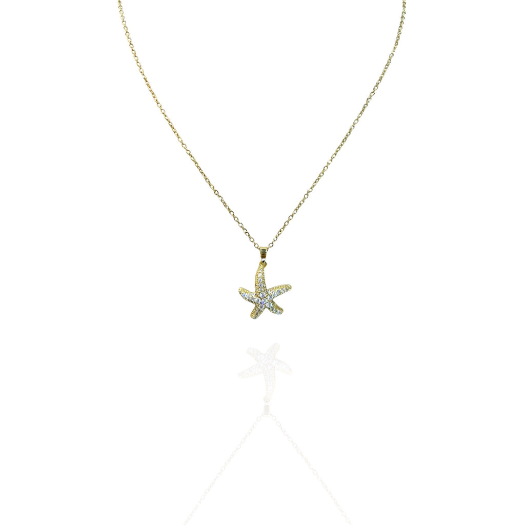 Colar Estrela Cravejada Dourado Aço Inox Antialérgico