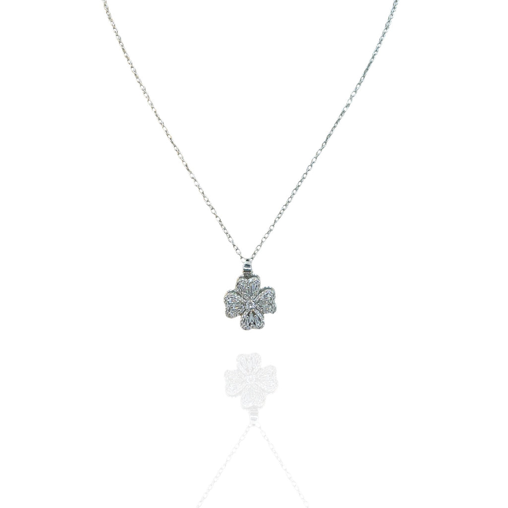 Colar Pingente Flor Anti estresse Cristal Prata Aço Inox Cravejado