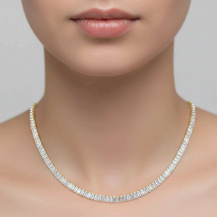 Colar Riviera Baguete Dourado Folheado Ouro 18k