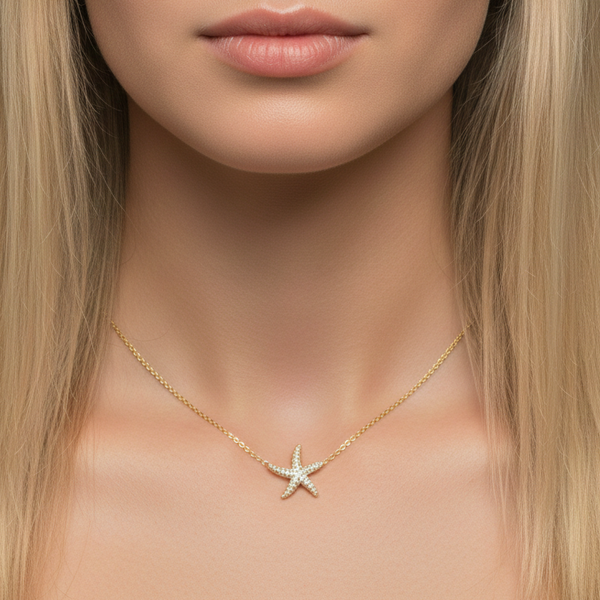 Colar Estrela Cravejada Dourado Aço Inox Antialérgico