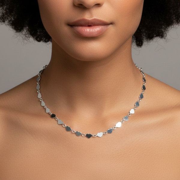 Colar mini corações prata - aço inoxidável