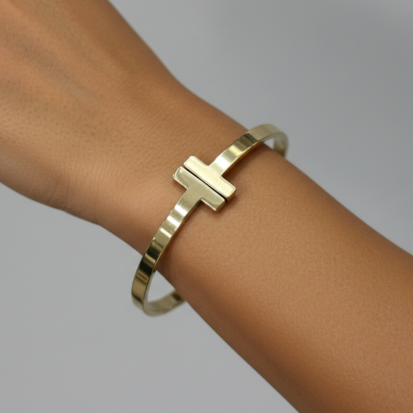 Bracelete T Dourado Aço Inox Antialérgico