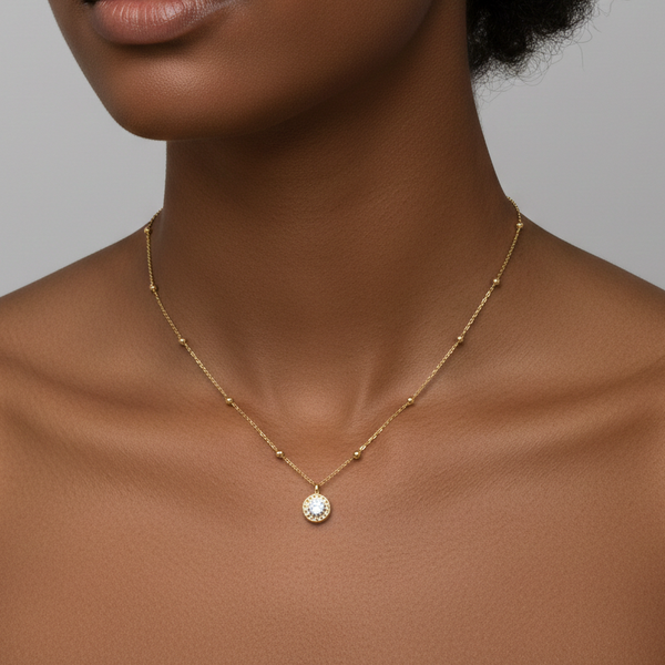 Colar Ponto Luz Romanos Dourado Aço Inox Cravejado