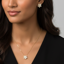 Conjunto Pingente flor cristal cravejada dourado - Semijoia