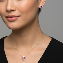 Conjunto pingente ponto de luz cravejado rosa - Semijoia