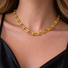 Corrente Elos com bolinhas dourado - aço inoxidável