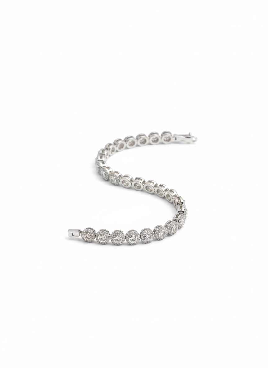 Pulseira Riviera Circular Ponto de Luz Folheada a Prata