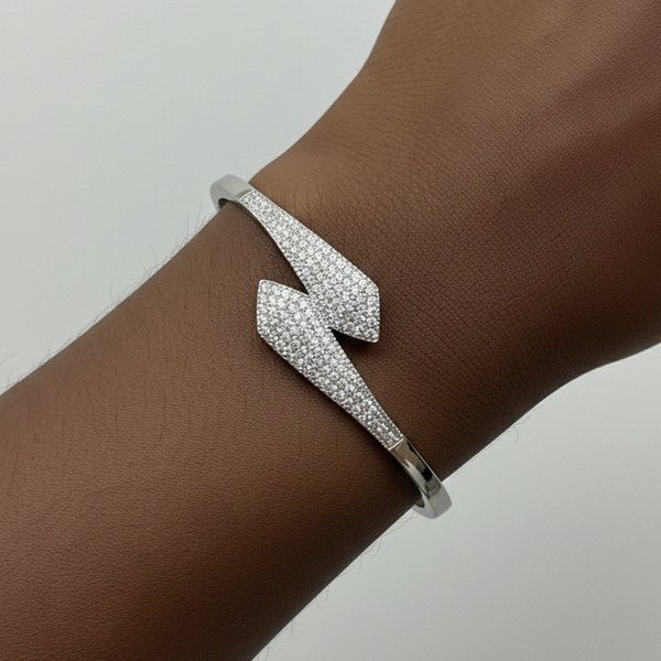 Bracelete Seta Cravejado Prata Aço Inox Antialérgico