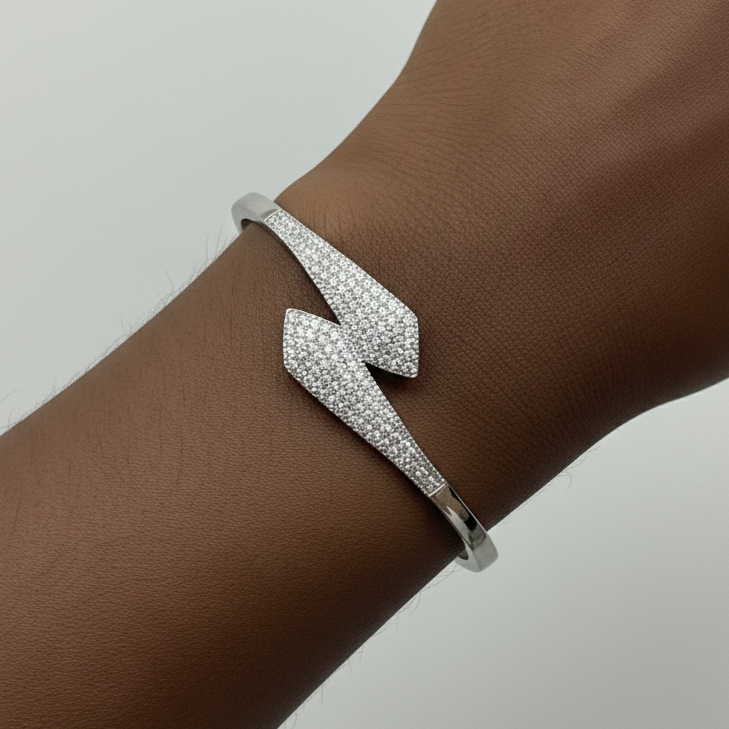 Bracelete Seta Cravejado Prata Aço Inox Antialérgico
