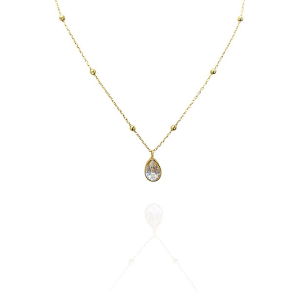 Colar Bolinha Gota Cristal Dourado Aço Inox Antialérgico