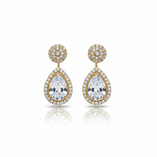 Brinco Ponto Gota Cristal Cravejado Folheado Ouro 18k