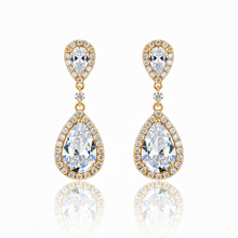 Brinco Dual Gota Cristal Dourado Folheado Ouro 18k