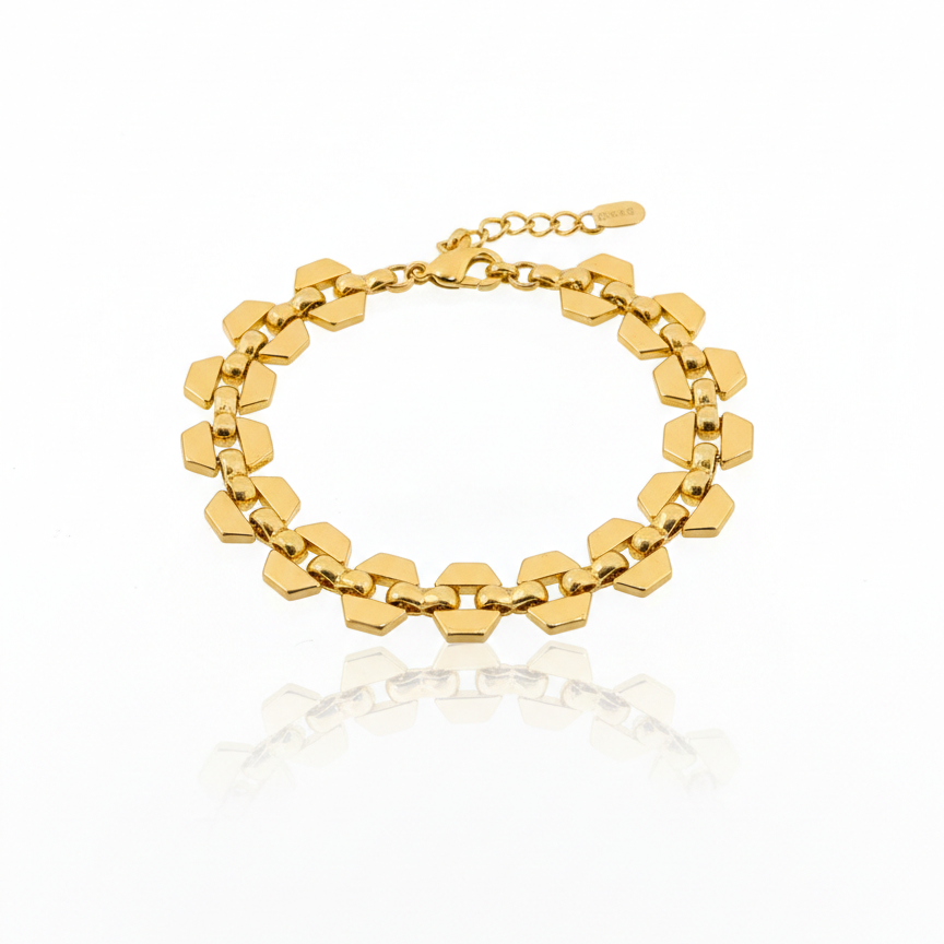 Pulseira elos quadrados Dourada Folheada a Ouro 18k