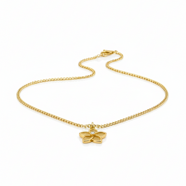Colar Flor Ponto de Luz Dourado Aço Inox Cravejado