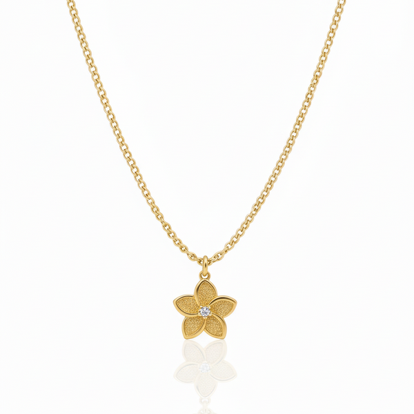 Colar Flor Ponto de Luz Dourado Aço Inox Cravejado